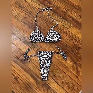 Ladies Leopard Cheetah Animal Print 2 Pc Thong String Bikini New 
Small 4 - 6